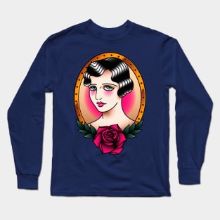 American Traditional Flapper Portrait Long Sleeve T-Shirt